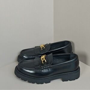 🚩steal authentic Celine Black Loafers with Gold Detail